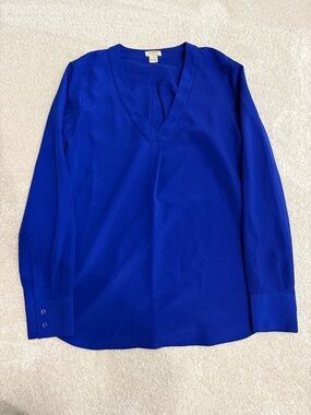 J. Crew Royal Blue V-Neck Long Sleeve Blouse